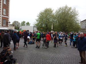 People milling around (& queueing for toilets) at the start