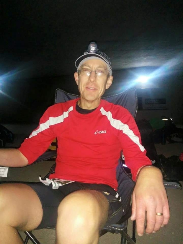 130 mile checkpoint, about midnight.  I'm pooped (but smiling somehow).